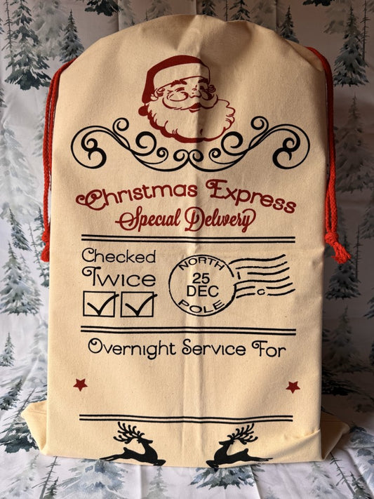 Santa Sack "Checked Twice" Natural